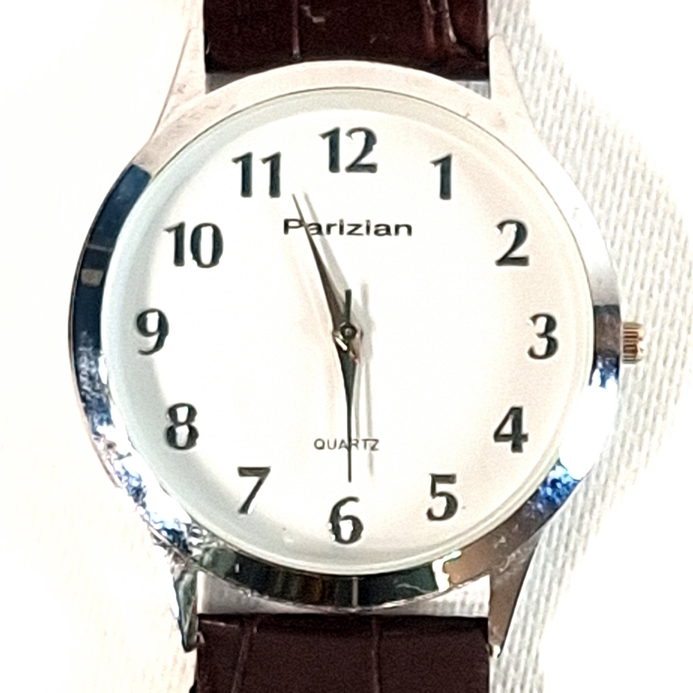 Parizian Large White Dial Ladies Wrist Watch Brown Leather Band, New Battery
